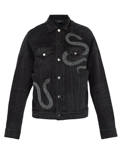 Amiri Embroidered Snake Denim Jacket In Black | ModeSens