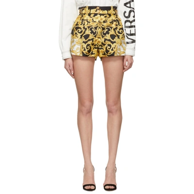 Shop Versace Black And Gold Silk Medusa Barroco Shorts In A7900 Black