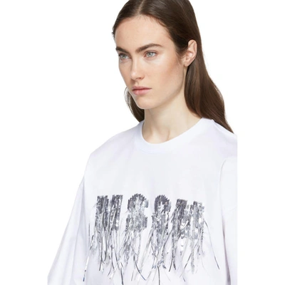 Shop Msgm White Sequin Logo T-shirt In 01 White