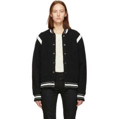 Shop Givenchy Black & White Wool 4g Bomber Jacket