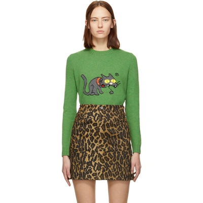 Shop Miu Miu Green The Simpsons Edition Wool Scratchy Sweater In F0089 Vert