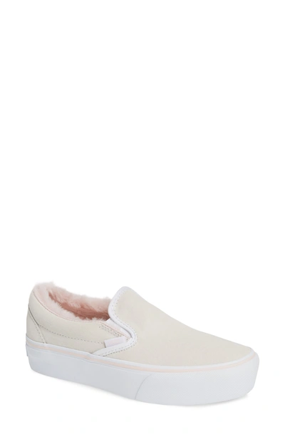 Vans Classic Faux Fur Slip-on Platform Sneaker In True White/ Pink |  ModeSens