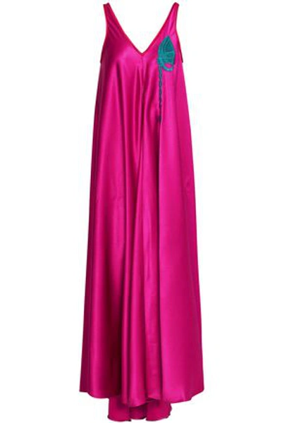 Shop Marco De Vincenzo Woman Appliquéd Satin-crepe Maxi Dress Bright Pink