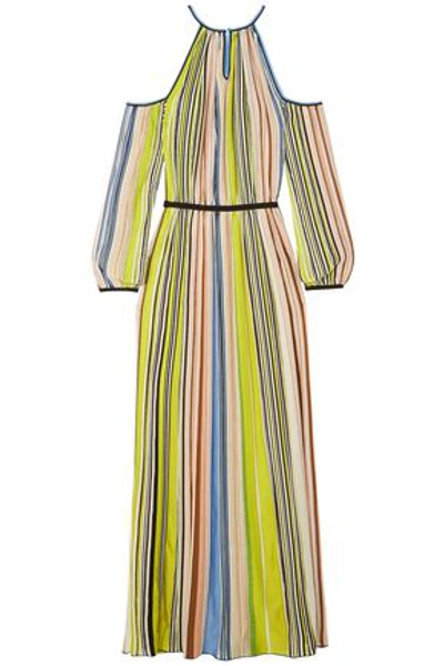 Shop Missoni Cold-shoulder Striped Crochet-knit Maxi Dress In Chartreuse