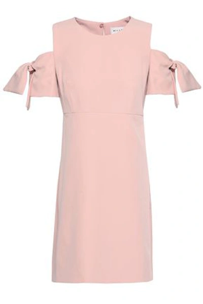 Shop Milly Mod Cold-shoulder Knotted Stretch-crepe Mini Dress In Pastel Pink