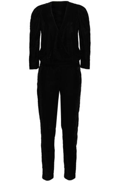 Shop Ba&sh Wrap-effect Gathered Velvet Jumpsuit In Black