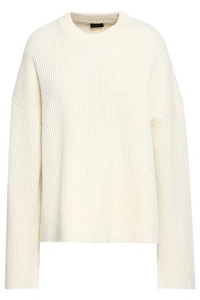 Shop Joseph Woman Ribbed Wool And Cotton-blend Sweater Ecru