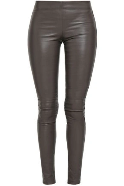 Shop Joseph Woman Leather Leggings Dark Gray