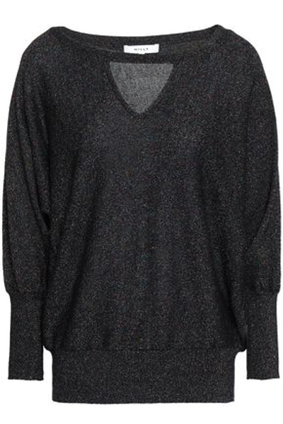 Shop Milly Woman Cutout Metallic Knitted Sweater Black