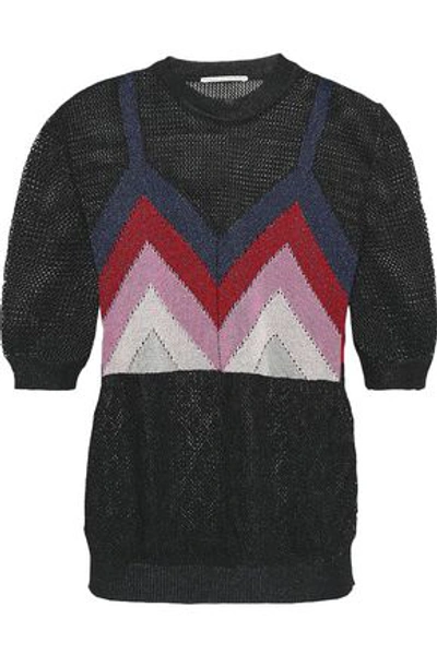 Shop Marco De Vincenzo Woman Metallic Intarsia-knit Top Black
