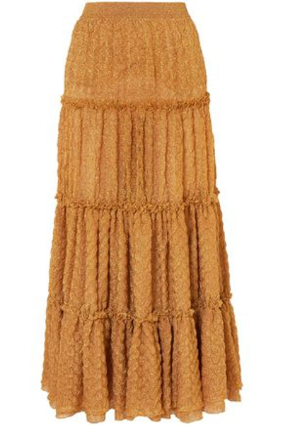 Shop Missoni Woman Tiered Metallic Jacquard-knit Maxi Skirt Gold