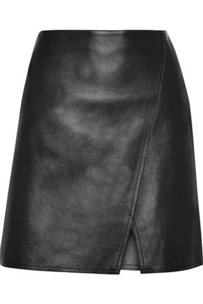 Shop Belstaff Woman Estelle Wrap-effect Leather Mini Skirt Black
