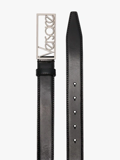 Shop Versace Black Logo Buckle Leather Belt