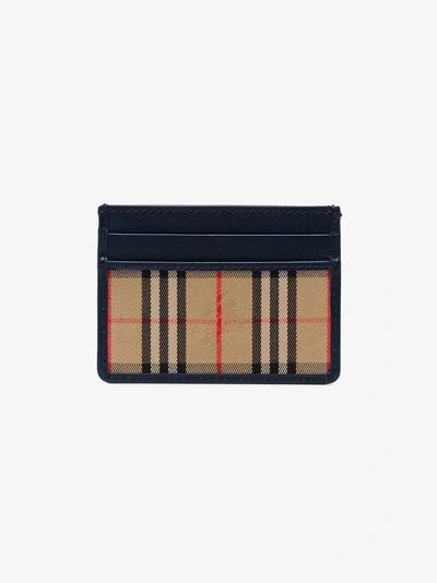 Shop Burberry Navy Sandon Checked Leather Cardholder In Blue