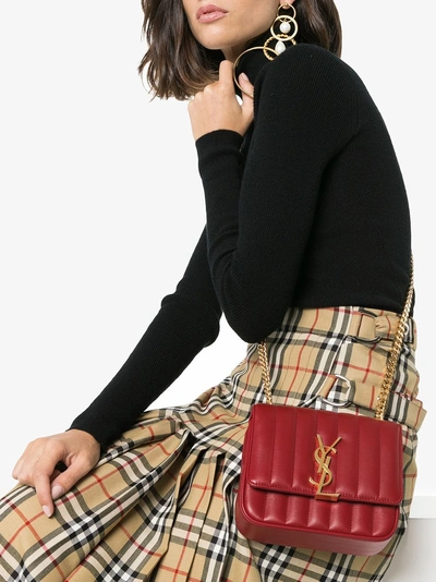 Shop Saint Laurent Red Vicky Small Quilted Leather Bag