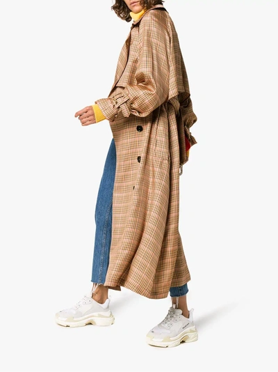 Shop Golden Goose Deluxe Brand Vela Checked And Belted Trench Coat In Brown