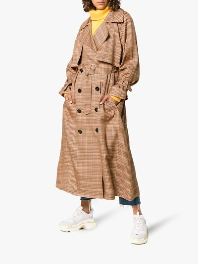 Shop Golden Goose Deluxe Brand Vela Checked And Belted Trench Coat In Brown