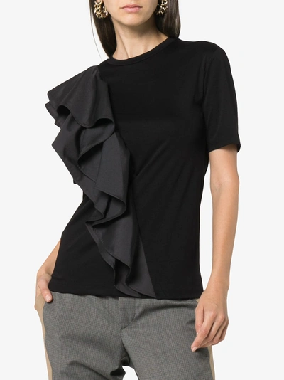 Shop Adeam Ruffled Crew Neck T-shirt In Black