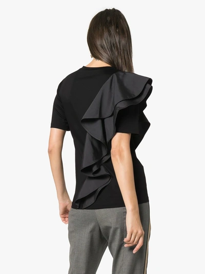 Shop Adeam Ruffled Crew Neck T-shirt In Black