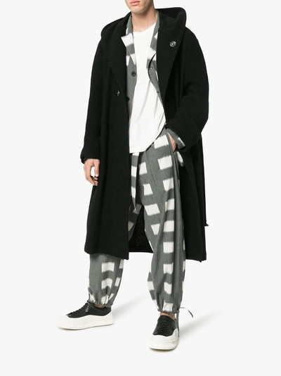 Shop Yohji Yamamoto Long Hooded Wool Mix Coat In Black