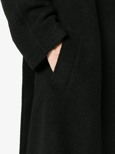 Shop Yohji Yamamoto Long Hooded Wool Mix Coat In Black