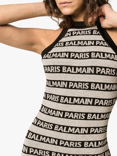 Shop Balmain High-necked Logo Halter Dress In Gba Beige/noir