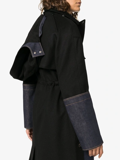 Shop Adeam Denim Patchwork Trench Coat In Black