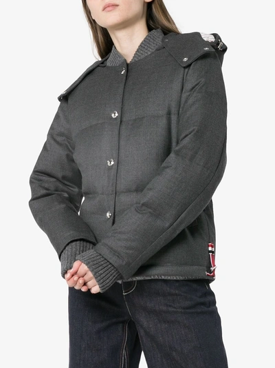 Shop Thom Browne Hooded Button Up Puffer Jacket In 025 Grey