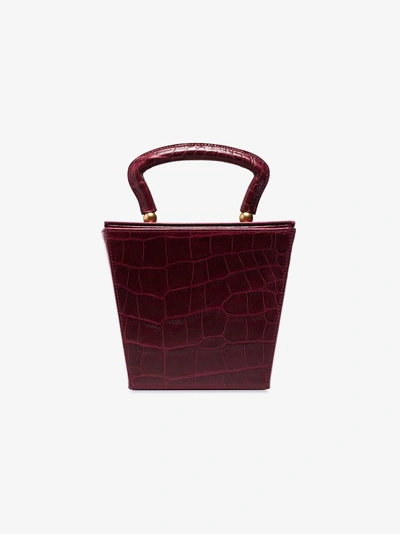 Shop Staud Burgundy Red Sadie Mock Croc Leather Box Bag