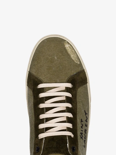 Shop Saint Laurent Green Sl06 Embroidered Destroyed Canvas Sneakers In 3360 Olive