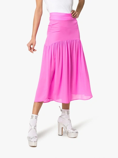 Shop Maryam Nassir Zadeh Silk High Waisted Tiered Skirt In Pink