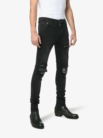 Shop Amiri Mx1 Distressed Bandana Detail Slim Fit Jeans In Mx1 Black