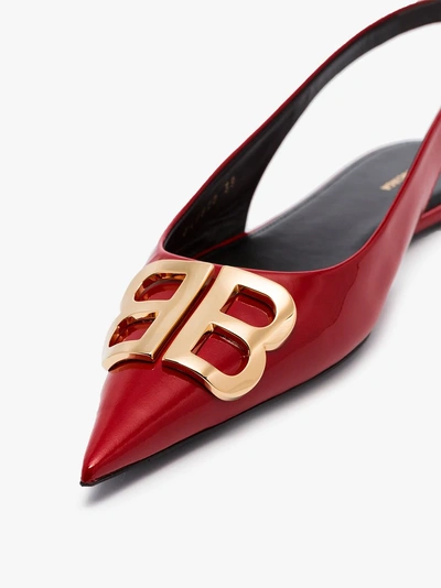 Shop Balenciaga Red Bb Flat Leather Slingback Pumps In 6420 - Red