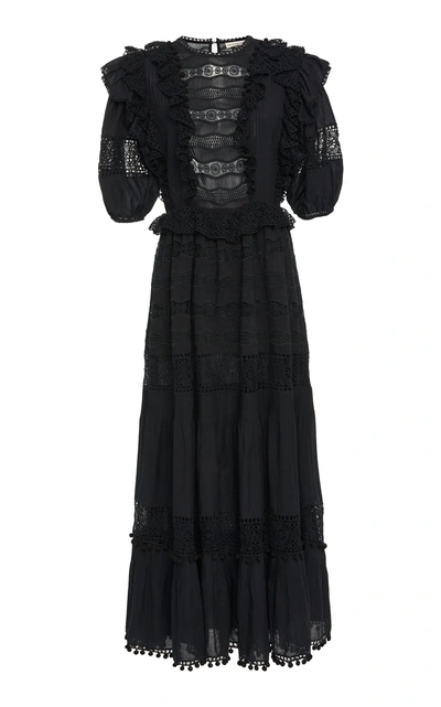 Shop Ulla Johnson Guinivere Ruffled Cotton-blend Maxi Dress In Black