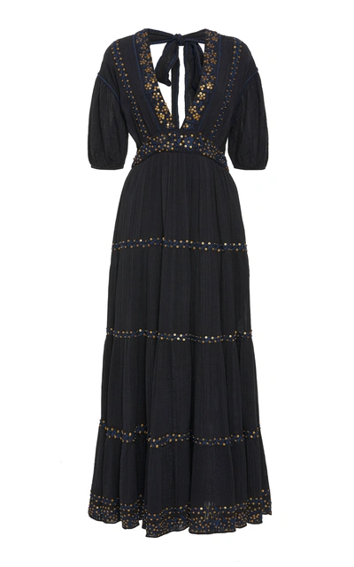 Shop Ulla Johnson Alma Tiered Peasant Cotton Maxi Dress In Blue