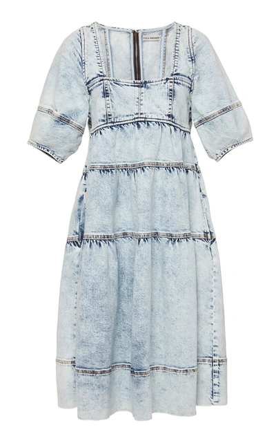 Shop Ulla Johnson Devi Acid Wash Denim Midi Dress In Light Wash