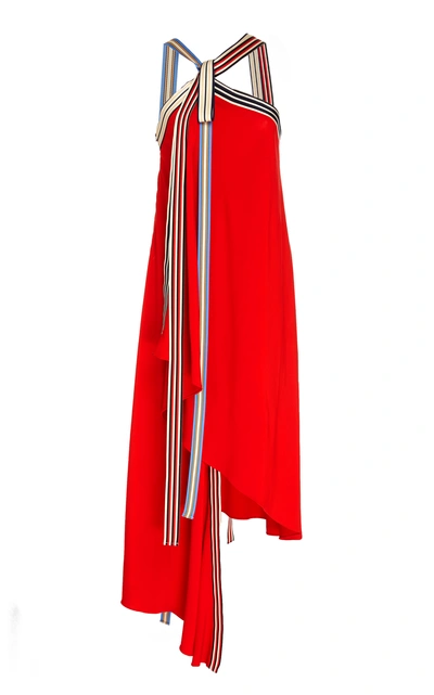 Shop Monse Grosgrain Tie Midi Dress In Red