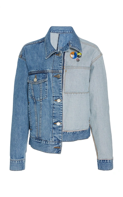 Shop Monse Inside Out Asymmetric Denim Jacket In Blue