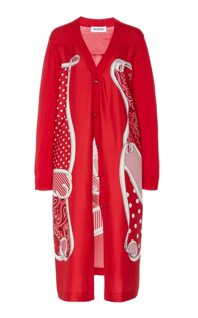 Shop Monse Pluto Bandana Printed Wool Cardigan In Red