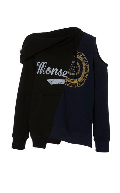 Shop Monse Split Cold-shoulder Draped Jersey Hoodie In Black