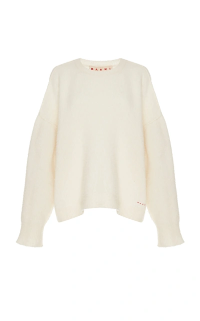 Shop Marni Oversized Wool-blend Crew Neck Sweater In White