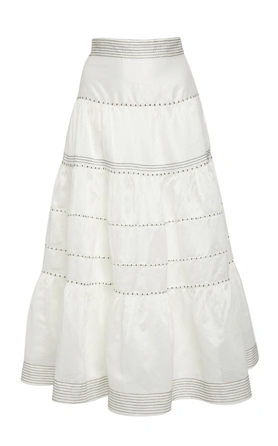 Shop Ulla Johnson Margot Tiered Cotton-silk Blend Maxi Skirt In White
