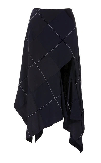 Shop Monse Grid Draped Slit-detailed Satin Skirt-crepe Skirt In Navy