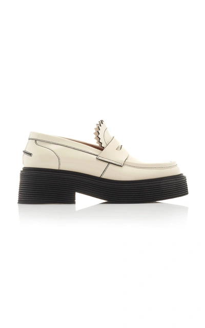 Shop Marni Contrast Loafers In White