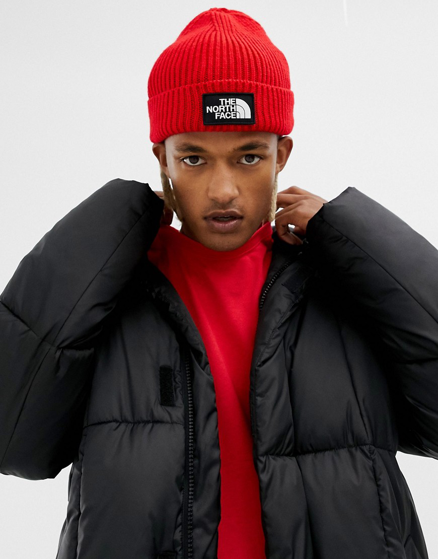 north face beanie red
