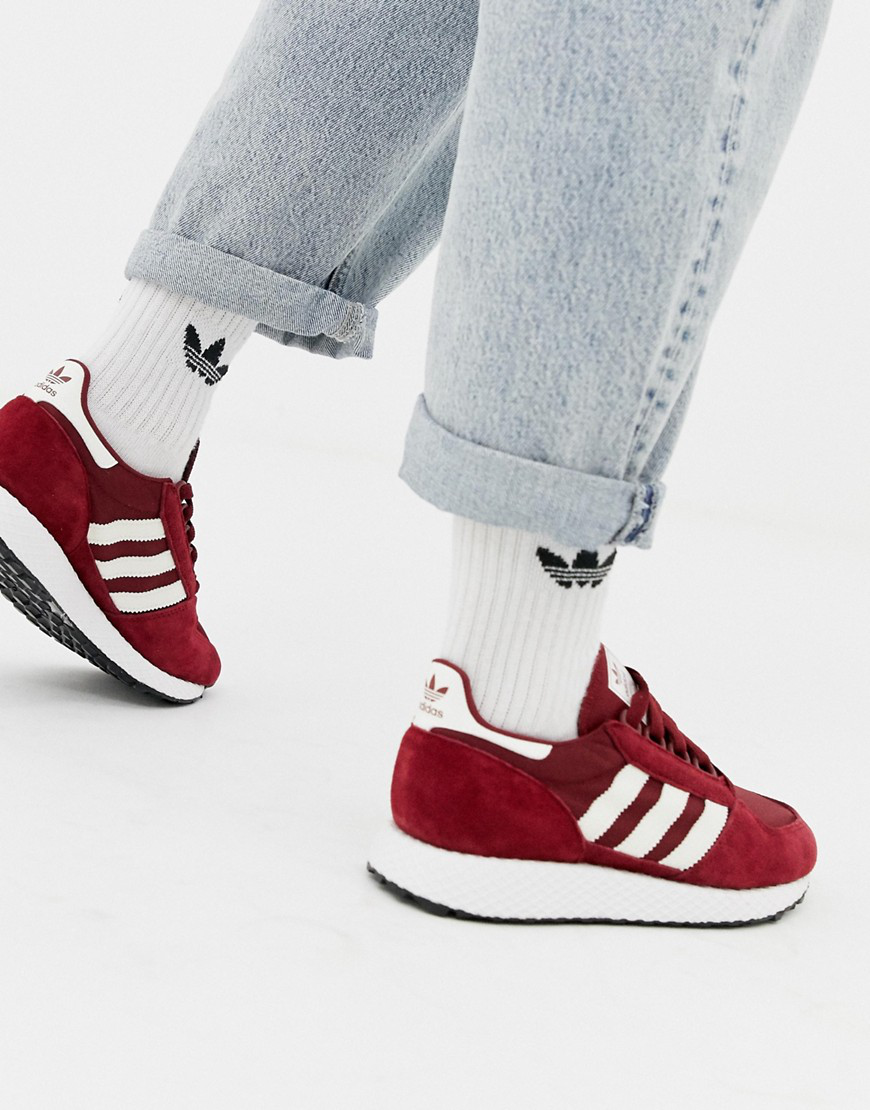 adidas originals burgundy and white forest grove trainers