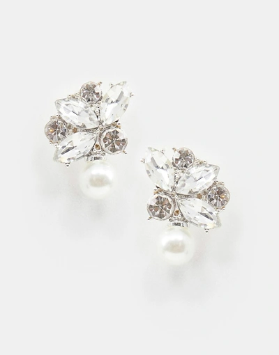 Shop True Decadence Crystal Drop Earrings With Pearl-silver