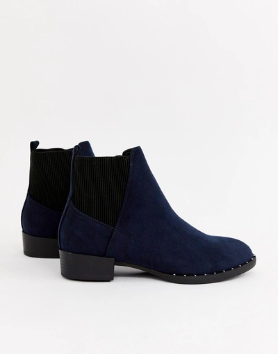 Shop New Look Studded Flat Boot In Navy