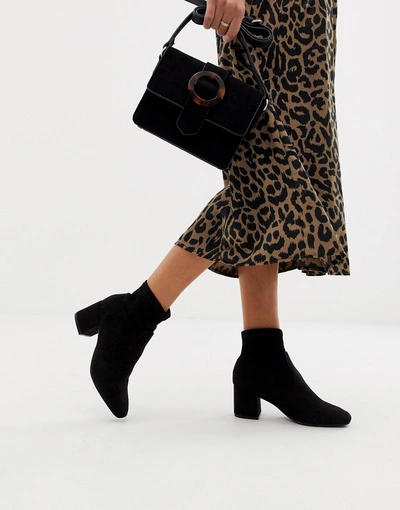 Shop New Look Square Toe Sock Heeled Boot In Black