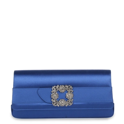 Shop Manolo Blahnik Gothisi Royal Blue Satin Clutch